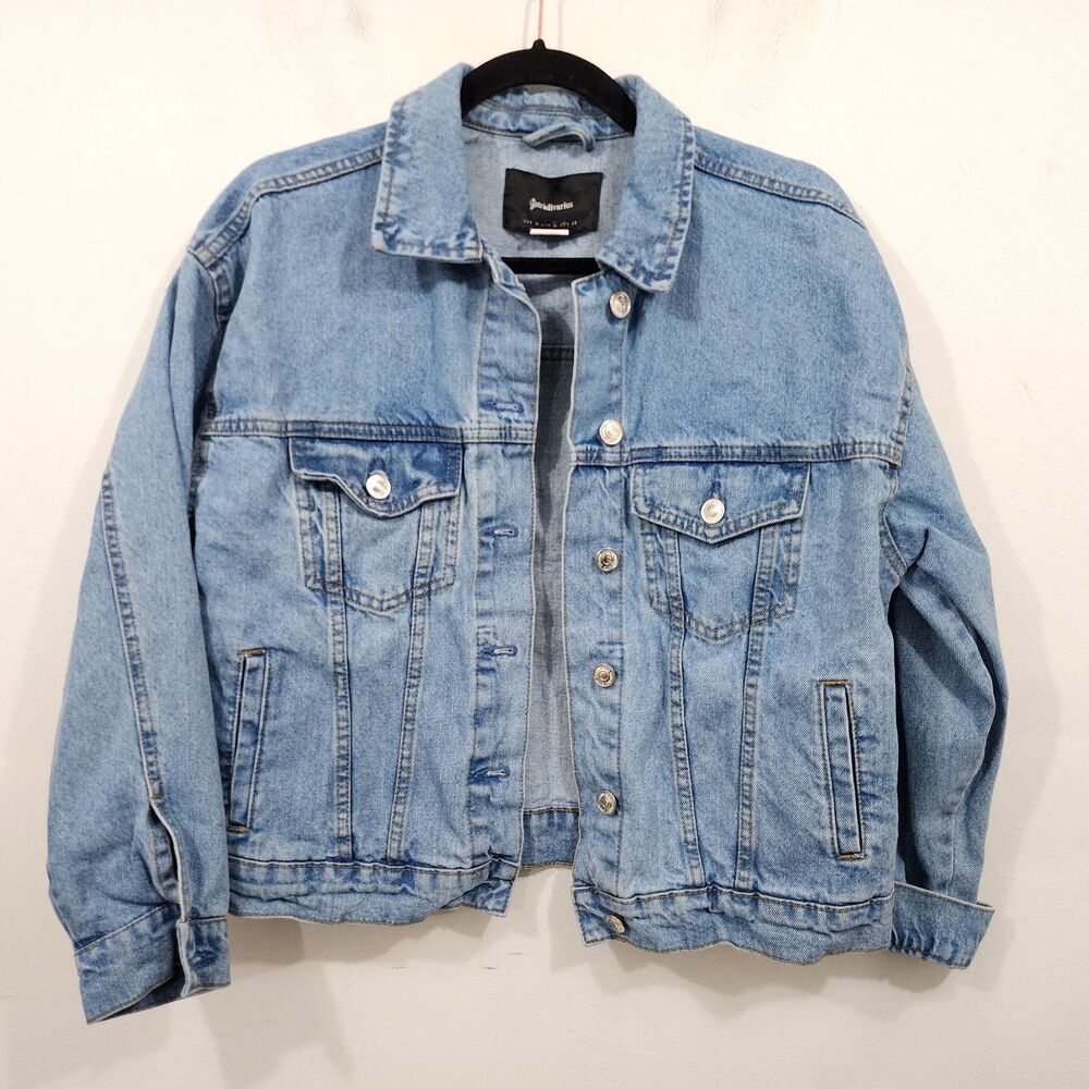 Stradivarius Oversized Cropped Boxy Denim Trucker Jacket Jeans Button-front MED